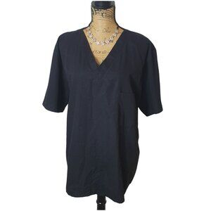 Womens Scrub Top L Black V-Neck Short Sleeve Pocket Lightweight Work Hospital